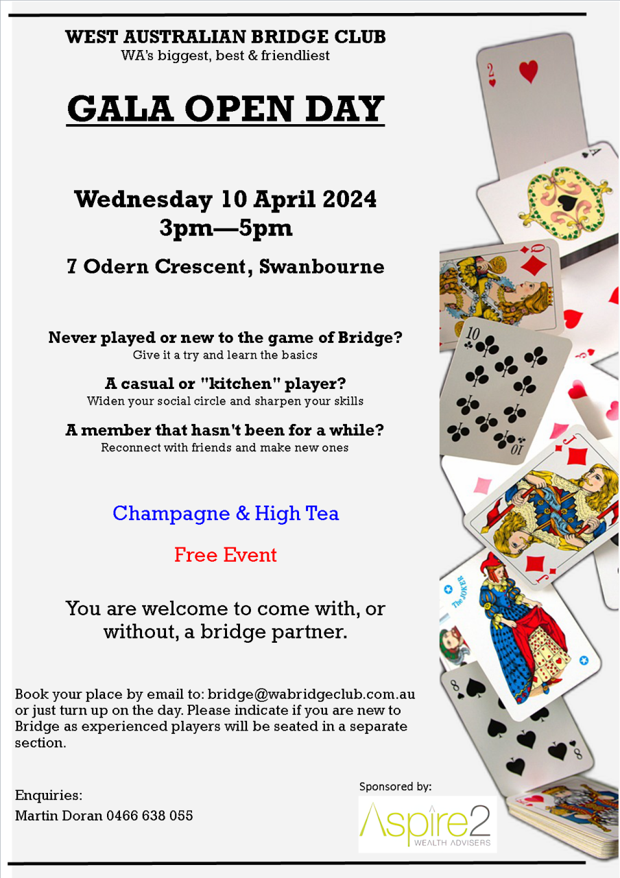 West Australian Bridge Club Gala Open Day - Free Event